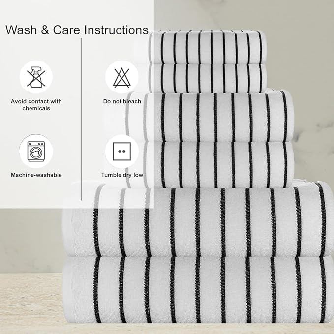 CASA COPENHAGEN Ecstatic 6 Pieces Towel Set- White, 600 GSM 2 Bath Towel 2 Hand Towel 2 Washcloth, Designed in Denmark Made of Soft Egyptian Cotton for Bathroom, Kitchen & Shower