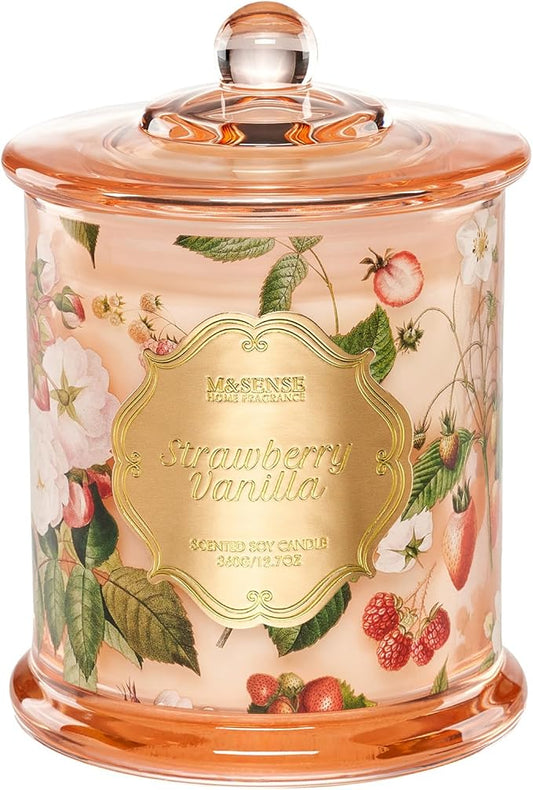 M&SENSE Strawberry Vanilla Scented Candle, Natural Soy Candle 12.7oz 75 Hour Long Lasting Slow Burning, Fall Winter Relaxing Aromatherapy Thanksgiving Christmas Housewarming Gift Gift for Women