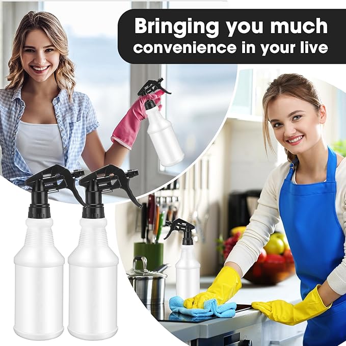 Eccliy 12 Pcs 16 Oz Plastic Spray Bottle, Adjustable Empty Reusable Sprayer for Cleaning, Planting, Water, Bathroom and Kitchen, BBQ, Commercial and Residential(Black,Original)