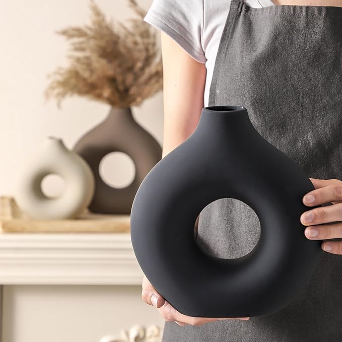 Ceramic Vase Home Table Decor - Flower Vases Set of 3 Small Living Room Centerpiece Decorations for Shelf Bedroom Office Kitchen Dining Desk Modern Aesthetic Farmhouse Decorative (Classic)