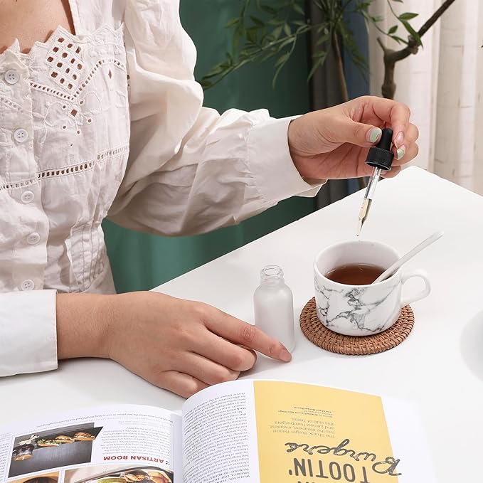 48 Pack,1oz Glass Dropper Bottle, Clear Frosted Tincture Bottles with Dropper, Pretty Finish for All Kinds of Liquids,Oil Bottles for Hair- Stronger Suction ideal for Leakproof Travel