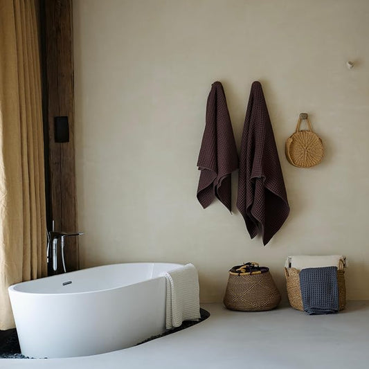 Luxury Japanese Cotton Waffle Bath Towel | Plush, Absorbent, and Quick Dry | Free Storage Bag Included (Dark Cocoa, Bath Towel (2 Pack))