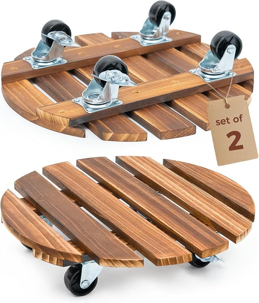 Bamworld Plant Stand Outdoor Rolling Tray Plant Caddy with Wheels 12in Plant Caster with Wheels Planter Caddy Flower Cart Plant Dolly for Heavy Duty Large Plants Plant Rollers (2 Pack )