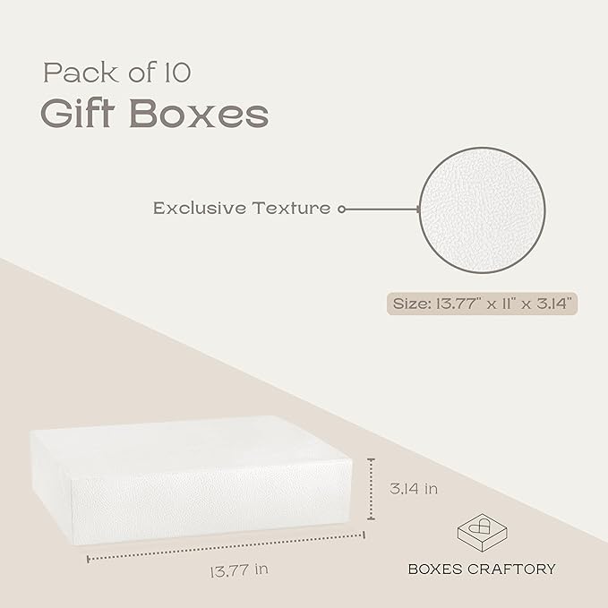 Pack of 10 Gift Boxes for Presents (13.77 x 11 x 3.14 inch) - Ideal for Bridesmaid Proposal Boxes and Wedding Gift Boxes | White Leather