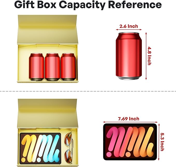 Gold Gift Box, 9.5x6x3'' Gift boxes for Presents with Lids Magnetic Closure Rectangle Collapsible for Bridesmaid Proposal Box, Wedding, Christmas, Halloween, Birthday Gift Packging