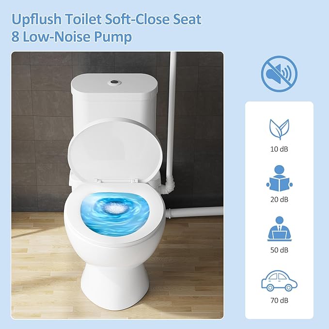 Simple Project 750W PRO Macerating Toilet System - High Powerful, Upflush Toilet for Basement with 4 Water Inlet & Attics, Dual Flush Toilets with Macerator Pump, Quiet Operation, Space Saving