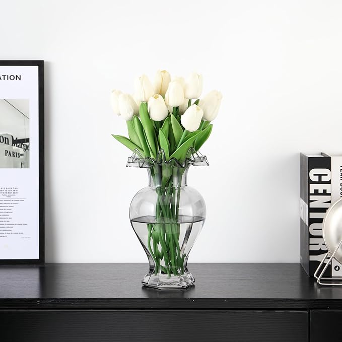 Large Glass Vase, Black Vase for Flowers, Flower Vases for Bouquet, Glass Flower Vases for Living Room, Dining Table, Shelf, Wedding, Office, Coffee Table, 9.5 Inches