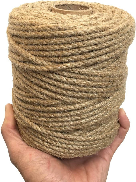 5mm Jute Twine, 328 Feet Braided Jute Rope, Heavy Duty and Thick Twine Rope for DIY Artwork, Bundling, Home Decor, Gardening Applications