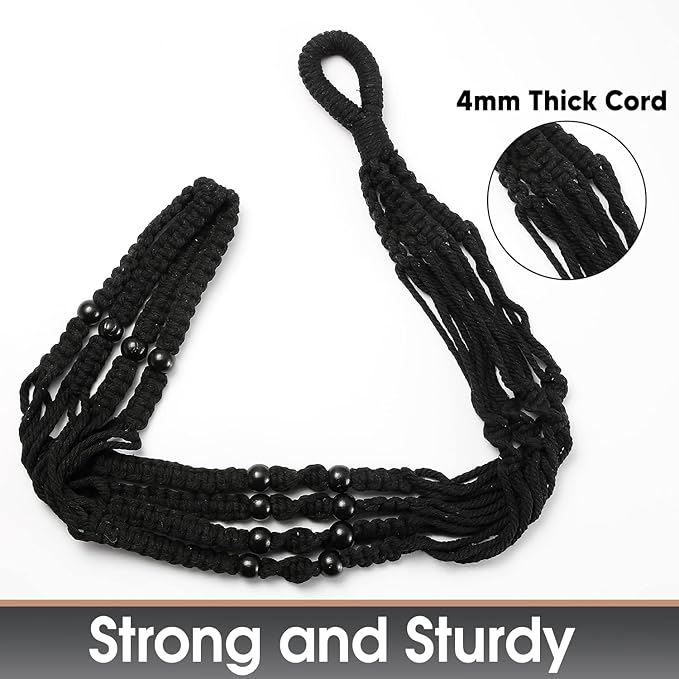 43 Inches Macrame Planter Hanger Large for 12 inch Pot + Swag Hook (Extra Long & Big) | Large Hanging Planter for Indoor Plants | No Tassel, Cotton Rope, NO Pot/Plant Included (Black)(XL)