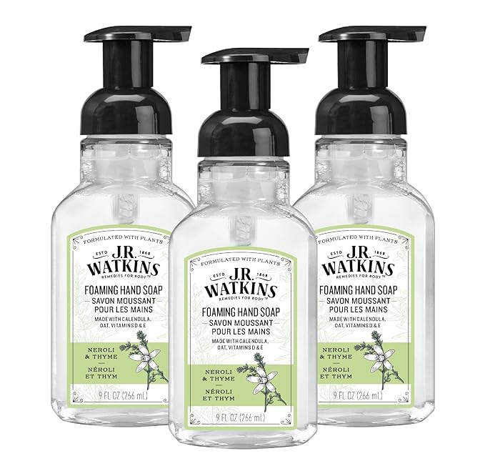J.R. Watkins Foaming Hand Soap with Pump Dispenser, Moisturizing Foam Hand Wash, Alcohol-Free, Cruelty-Free, Neroli & Thyme, 9 fl oz, 3 Pack