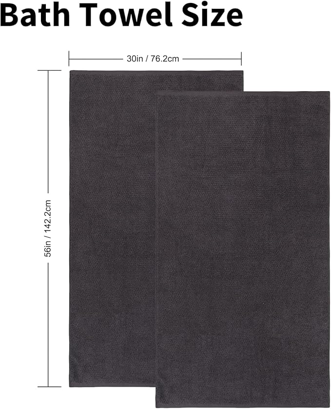 Everplush Diamond Collection Oversized Bath Towel – 2 Pieces, Super Soft & Highly Absorbent, Quick-Drying & Extra Large. Perfect for Bathroom, Pool, Swimming Use.(Charcoal, 30" x 56" 2PK)