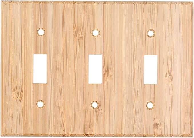 Raw Wood Light Switch Cover Decorative Triple Toggle Wall Plate 6.3" x 4.5" Bamboo Quality Light Switch Plate Cover for Bedroom Kitchen Home Decor (Triple Toggle)