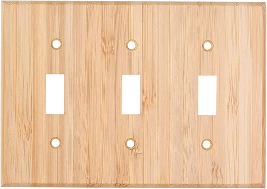 Raw Wood Light Switch Cover Decorative Triple Toggle Wall Plate 6.3" x 4.5" Bamboo Quality Light Switch Plate Cover for Bedroom Kitchen Home Decor (Triple Toggle)