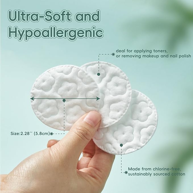 GWT Premium Cotton Rounds for Face, 100% Pure & Lint-Free Cotton Pads, Soft & Absorbent Makeup Remover, Hypoallergenic, Multi-Layer Design, 100 Count (Pack of 1)