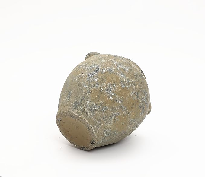 LuxenHome Rustic Ceramic Vase, 11" Tall Old-World Brown with Gray Round Terracotta Vases with Handles, Vintage Pottery Decorative Vase for Shelf Dining Table, Farmhouse Flower Vase for Home Decor