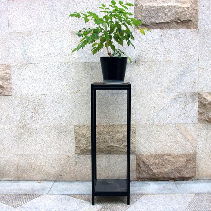 Zhongma 2 Tier 39.5" Tall Plant Stand with Slate Top, 12.4 x 10.63 x 39.5 inches, Square Flower Shelf for Balcony, Home, Garden, Backyard Patio with Adjustable Leveling Feet