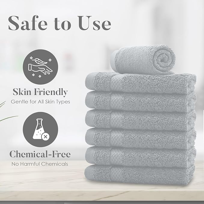 DAN RIVER 12-Pack Premium 100% Cotton Highrise Face Towels – Reusable Face Towel Set, Absorbent & Soft Wash Towels for Bathroom & Body – Hand and Face Towels, 550 GSM (12x12 in)