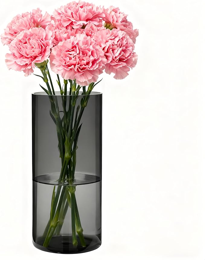 Flower Vase, Non-breakable Vases, 5" W x 16" H, Acrylic Grey Vase, Aesthetic Room Decor Cylindrical Modern Flower Vases for Table Centerpiece, Home Decor, Women Floral Arrangement Gift