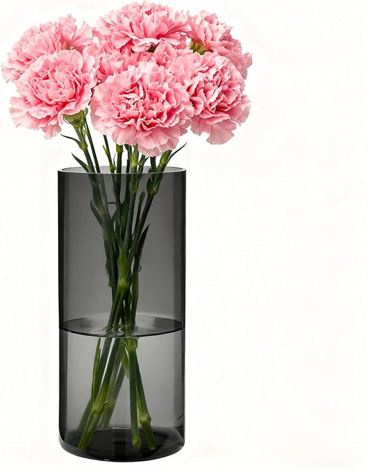 Flower Vase, Non-breakable Vases, 6" W x 16" H, Acrylic Grey Vase, Aesthetic Room Decor Cylindrical Modern Flower Vases for Table Centerpiece, Home Decor, Women Floral Arrangement Gift