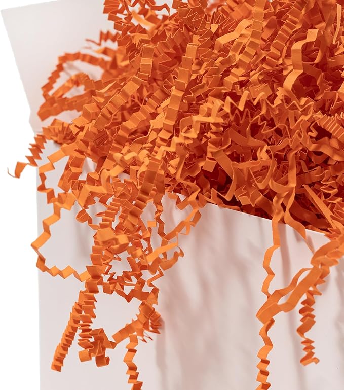 Mefleet 2 LB Crinkle Cut Paper Shred Filler Orange Crinkle Shredded Paper for Gift Box - Gift Basket Bag Filler - Grass Cushion Stuffing for Halloween Fall Christmas Holiday Packaging Wrapping