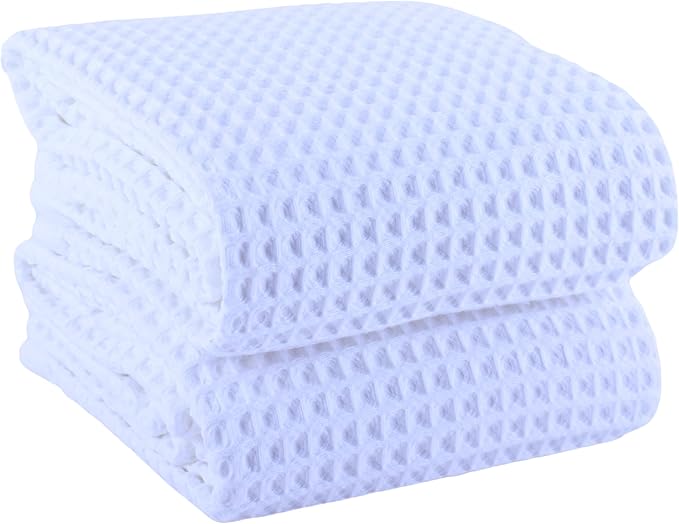 PÜSKÜL Premium Waffle Bath Towels Set of 2 - Organic 100% Turkish Cotton Bath Towel - Quick Dry, Absorbent, Light, Thin, 32x63 Large Waffle Towels for Bathroom (White Bath Towels - Pack of 2)
