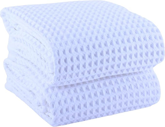 PÜSKÜL Premium Waffle Bath Towels Set of 2 - Organic 100% Turkish Cotton Bath Towel - Quick Dry, Absorbent, Light, Thin, 32x63 Large Waffle Towels for Bathroom (White Bath Towels - Pack of 2)
