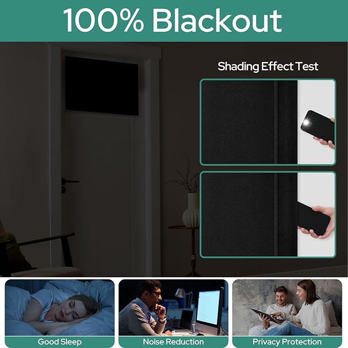 HOMEIDEAS 100% Linen Blackout French Door Curtains, Privacy Small Door Window Curtains, 26 X 20 Inch Shades for Front Window, Thermal Insulated Covering, 1 Panel, Black