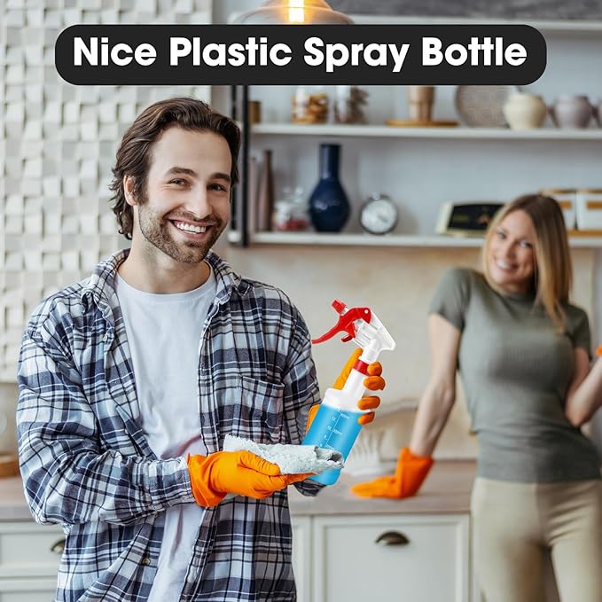 Eccliy 12 Pcs 16 Oz Plastic Spray Bottle, Adjustable Empty Reusable Sprayer for Cleaning, Planting, Water, Bathroom and Kitchen, BBQ, Commercial and Residential(Red,Measurements)