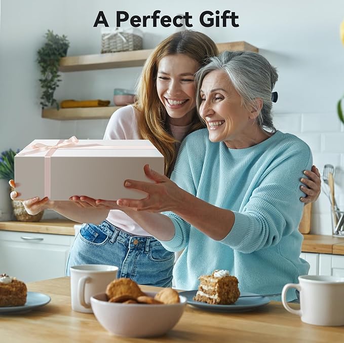 Brothersbox White Gift Box 13.8"x9.1"x4.3" Large Gift Boxes for Presents with Magnetic Lid, Ribbon, Collapsible Boxes for Gift Packaging Mother's Day Christmas Birthday Wedding