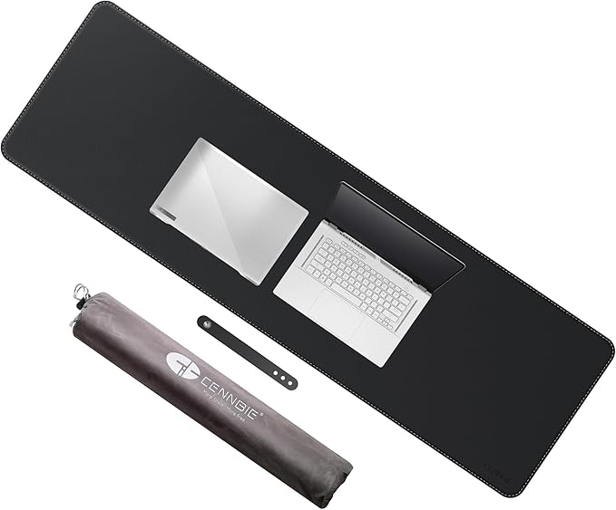 CENNBIE Leather Desk Mat Protector, 51.2" x 16" Extra Large Leather Office Desk Pad Mat for Full Desk, Computer Desk Mat on top of desks - Oversized Large Mouse Pad (Black)