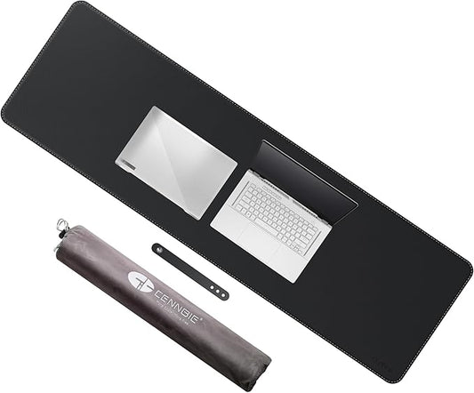 CENNBIE Leather Desk Mat Protector, 51.2" x 16" Extra Large Leather Office Desk Pad Mat for Full Desk, Computer Desk Mat on top of desks - Oversized Large Mouse Pad (Black)