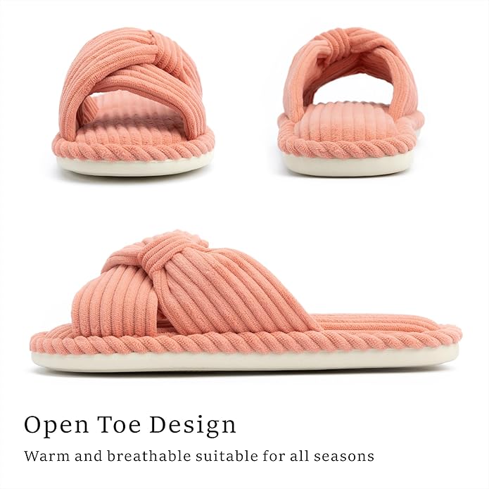Chantomoo Slippers for Women Memory Foam House Womens Slipper Slides Home Bedroom Bathroom Spa Open Toe Corduroy Bow Slippers Cozy Comfortable