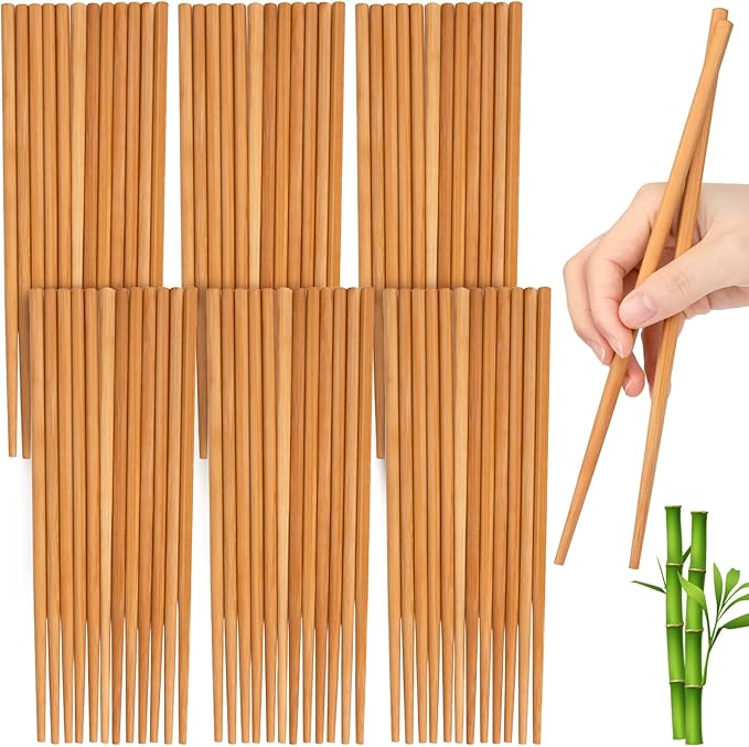 Jucoan 100 Pairs Bamboo Chopsticks Reusable, 9.5" Natural Unpainted Non-Slip Aisan Bamboo Chop Sticks, Lightweight Bulk Wooden Chopsticks for Home Resturant Party, Sushi, Noodles