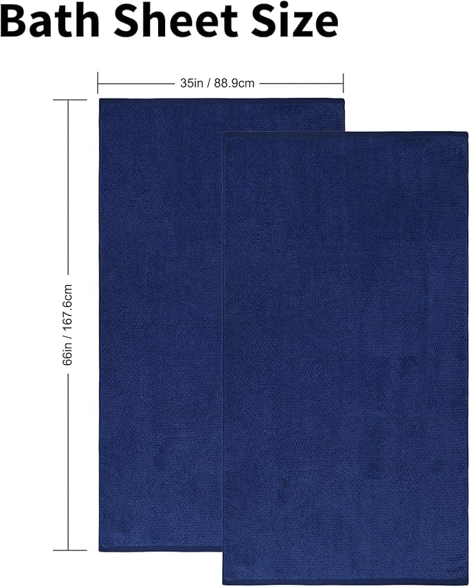 Everplush Diamond Collection Extra Large Bath Towel Sheet – 2 PK, Super Soft & Highly Absorbent, Quick-Drying, Oversized & Thick. Perfect for Bathroom, Pool, Swimming Use (Navy, 35" x 66" 2PK)