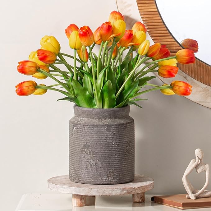 Ceramic Flower Vase 7.5 inch Farmhouse Rustic Vase for Home Decor Handcrafted Pottery Terracotta Vases for Dining Table Decor Fireplace Living Room Bathroom Wedding Centerpiece (01-Dark Brown)