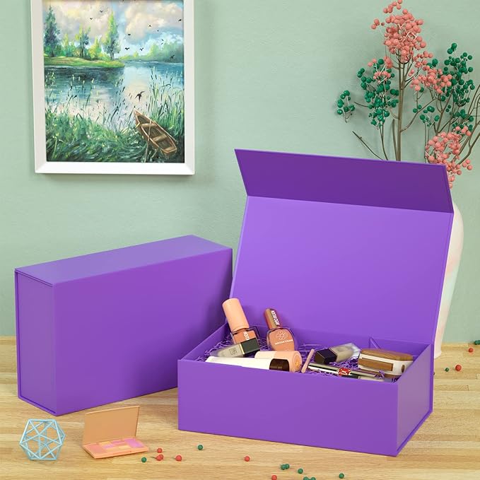 5 Pack Purple Gift Box, 12x6x4'' Gift box for Presents with Lids Magnetic Closure Rectangle Collapsible for Bridesmaid Proposal Box, Wedding, Christmas, Halloween, Birthday Gift Packging