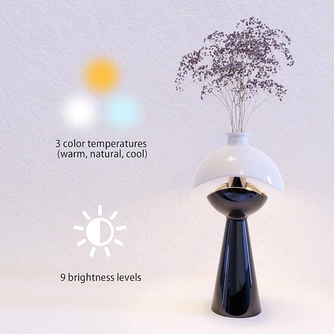 Modern Black and White Glossy Ceramic vase with Built-in LED Light, Perfect for Living Room, Bedroom, Foyer, or Office décor. Ideal Flower vase, Night lamp, and Elegant Wedding or Housewarming Gift.