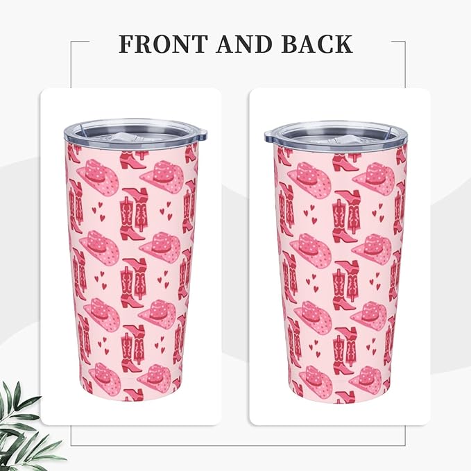 Cute Pink Cowgirl Tumbler,Cowgirl 20oz Stainless Steel Insulated Travel Tumblers,Travel Coffee Mug with Lid and Straw Water Bottle Drink Tumbler Cups Gifts for Women Men Lovers
