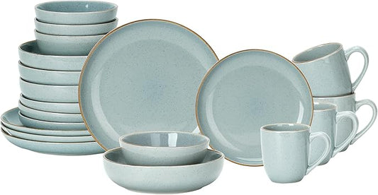 HomeVSS 20-Piece Dinnerware Set - Serves 4, Bright Glaze Grey plates and bowls sets with Speckle Effect for Microwave & Dishwasher Safe
