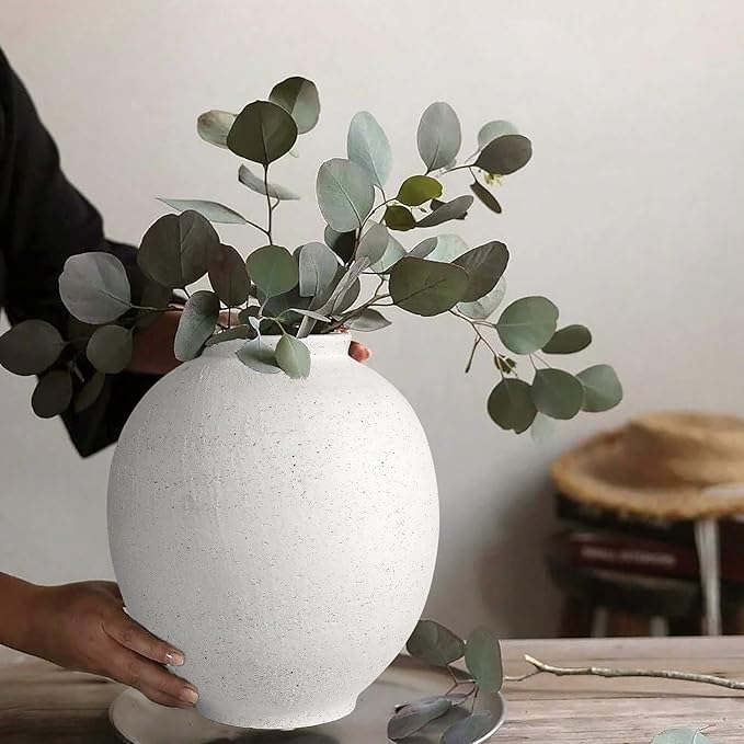 White Ceramic Large Vase - 9.84 Inch Round Modern Ceramic Vases,Tall Vase for Decor Living Room Table Decor and Festive Home Interiors