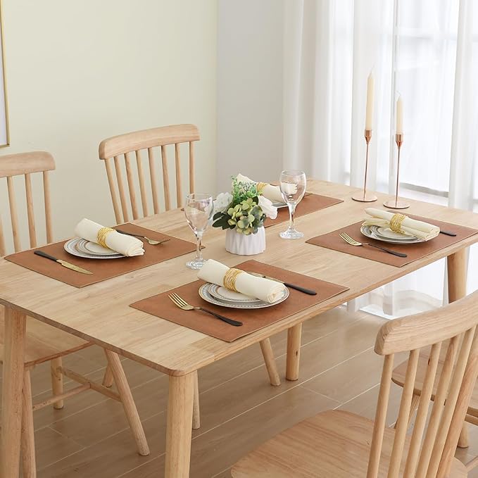 Homaxy Faux Leather Heat Resistant Placemats for Dining Table Set of 6, Waterproof Wipeable Washable PU Table Mats, Easy to Clean Anti-Slip Place Mats, 11.8 x 17 Inch, Brown