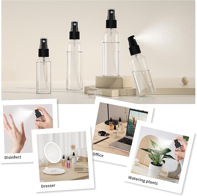 100PCS Small Clear Fine Mist Spray Bottles, 2.7oz/80ml Travel Refillable Plastic Bottles for Skin Care, Hair Care, Plant Care & Home Cleaning