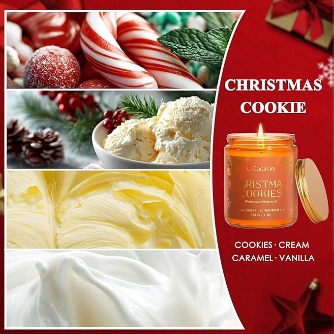 Christmas Soy Candles for Christmas Home Decor Non-Toxic Aromatherapy Scented Candles for Holiday Christmas Gifts, Cozy Cute Jar Candle, Winter Candle for Women Men, Christmas Cookies Vanilla Candle