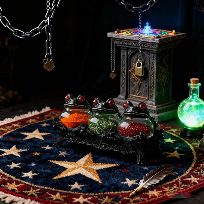 Witchy Frog Apothecary Spice Jars, Unique Witch Spice Jars, Gothic Food Storage Containers with Frog Lids, Kitchen Storage for Spices/Herbs, Fun Salt and Pepper Shakers Seasoning Container