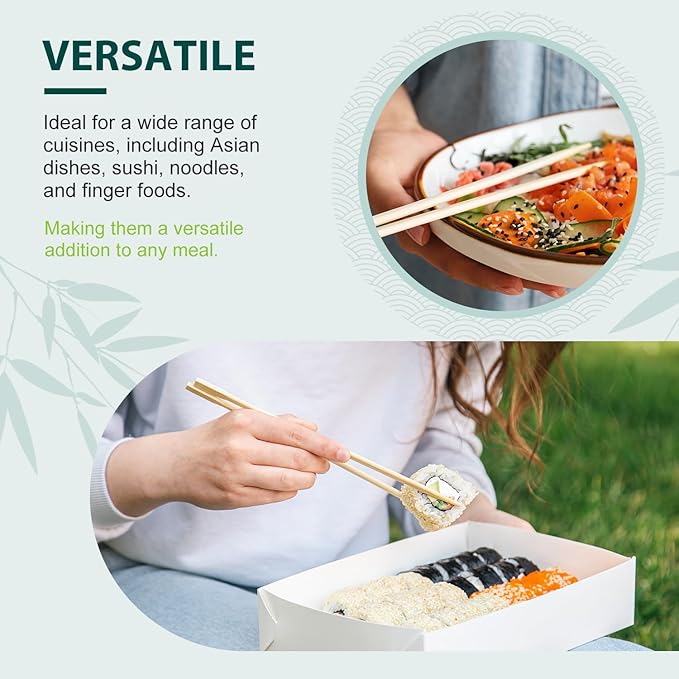 Soeos 400 Disposable Chopsticks Bulk - Natural Wooden Chopsticks & Bamboo Chopstick for Sushi, Takeout, Party - Splinter-Free, Individually Wrapped Single-Use Chopstick (Approx.400 Pairs)