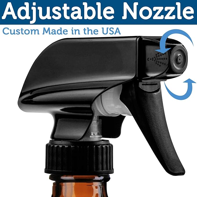 Sally's Organics Empty Amber Glass Spray Bottles - 2 Pack - Large 16oz Refillable Bottle for is Great for Essential Oils, Plants, Cleaning Solutions, Hair - Durable Nozzle - Fine Mist/Stream Setting