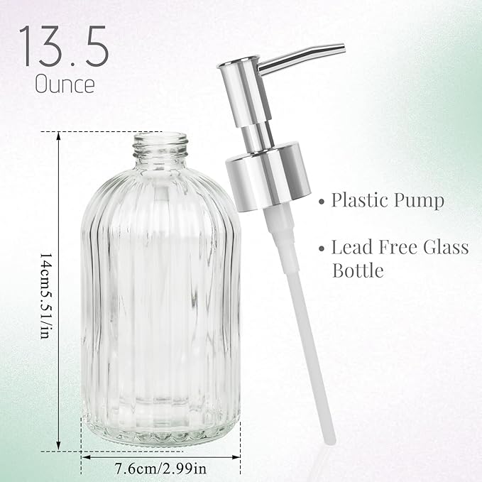 Glass Soap Dispenser with Plastic Pump, Hand Soap Dispenser for Hand Wash, Lotion Dispenser for Dishwashing Liquid, Lotion Shower Gel (Striped Transparent)
