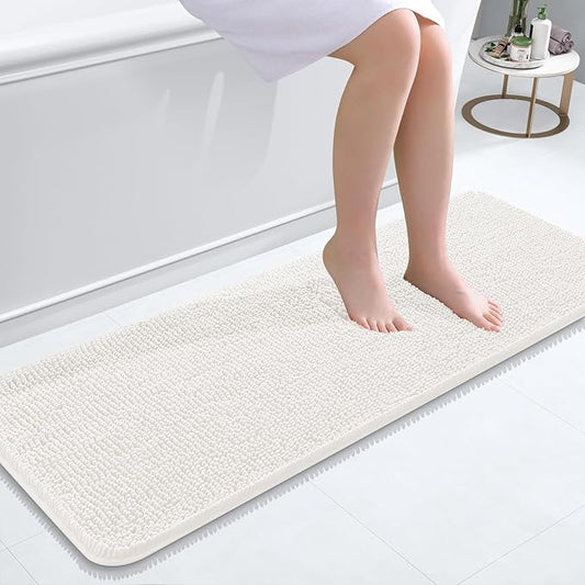 OLANLY Bathroom Rugs 47x17, Extra Soft Absorbent Chenille Bath Rugs, Rubber Backing Quick Dry, Machine Washable Bath Mats for Bathroom Floor, Tub and Shower, Home Decor Accessories, Ivory