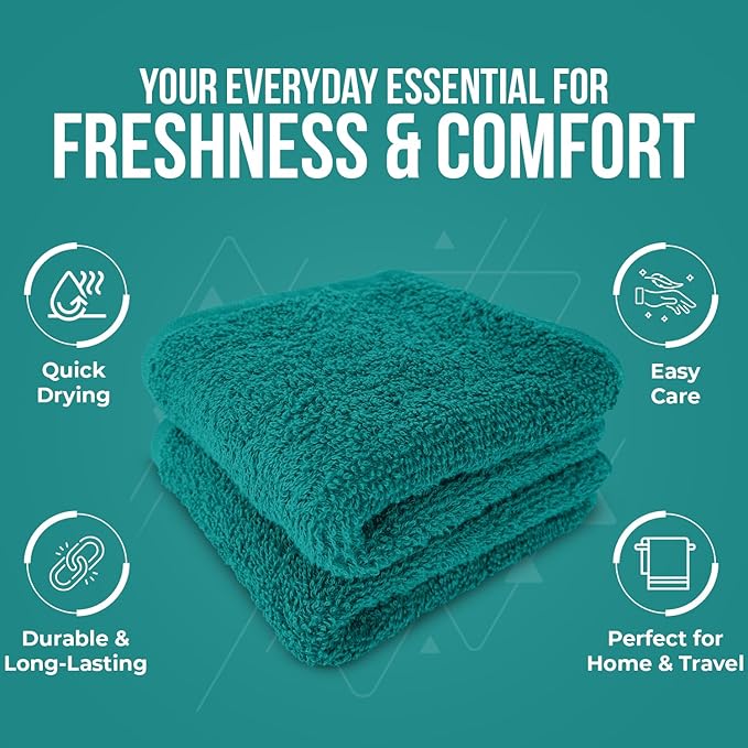 DAN RIVER 100% Cotton Wash Cloths 24 Pack [12x12] Soft & Absorbent Soft face Towels, Gym, Hotels & Spa Perfect for Everyday Use Fingertip Towels, Teal