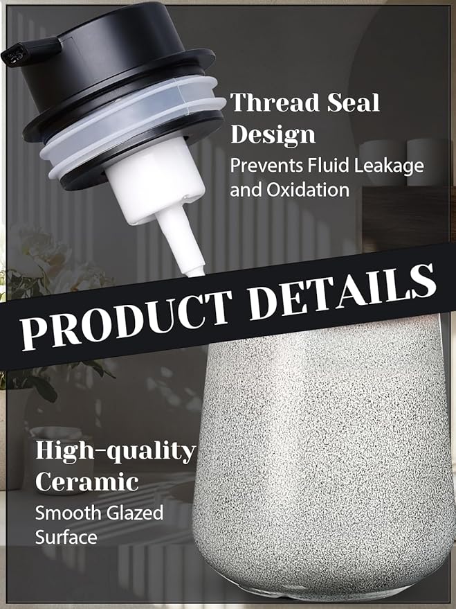 INGOFIN Ceramic Foaming Soap Dispenser -12oz Foam Hand Soap Dispenser Bathroom, Modern Refillable Dish Wash Soap Bottle for Kitchen with Large Pump,Kiln-Glazed